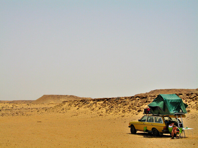 Yellow Car with Rooftop Tent