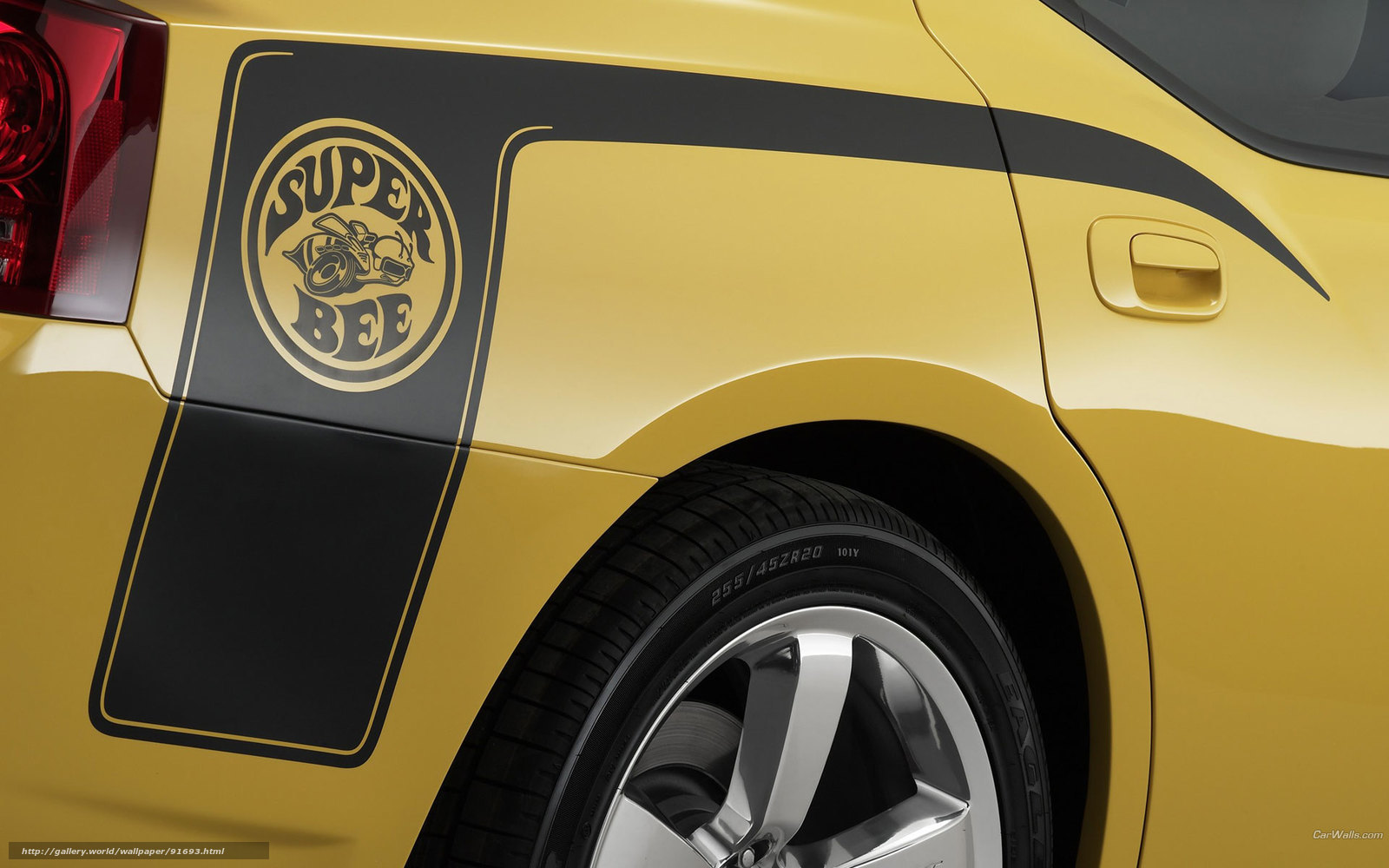 yellow car with super bee decal