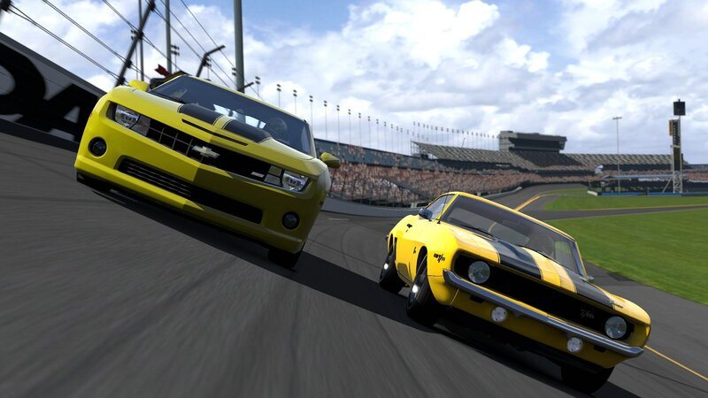 Yellow cars racing on a track