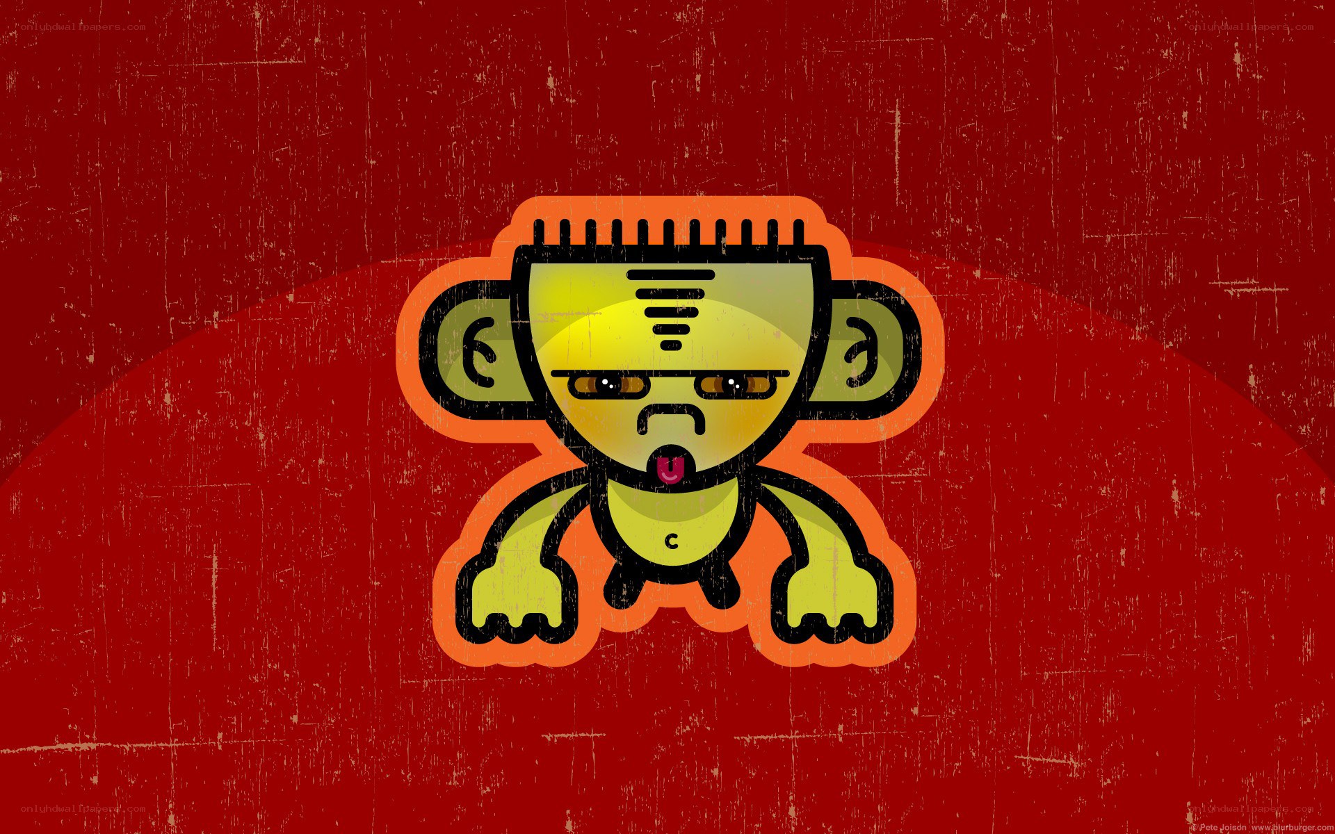 yellow cartoon character on red