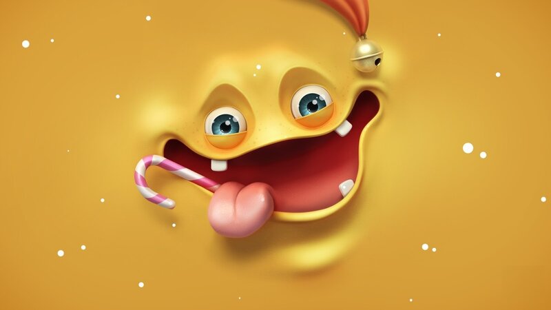 Yellow Cartoon Character — Playful, 3d Render, Candy Cane