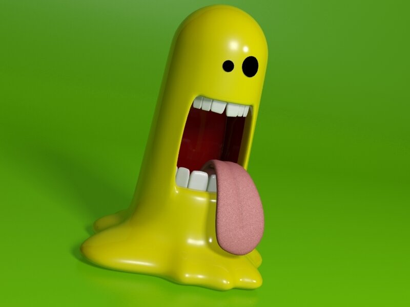 yellow cartoon character with tongue out