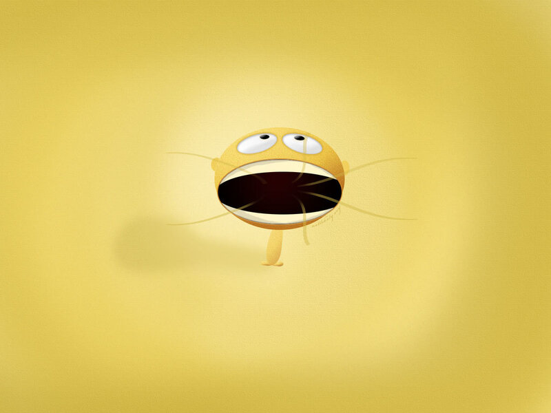 yellow cartoon character with wide eyes