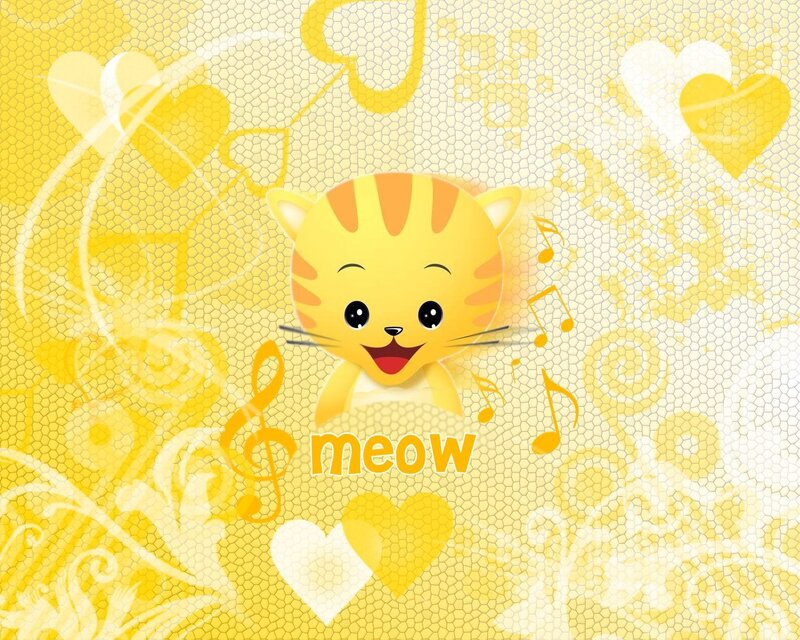 yellow cat meowing with music