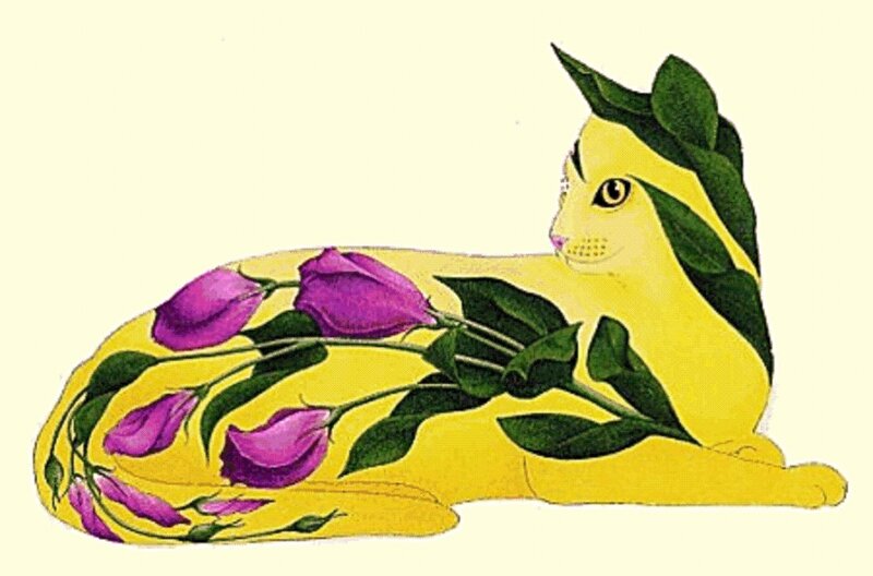 Yellow Cat with Flowers