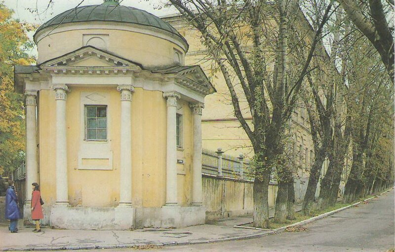 Yellow chapel with columns