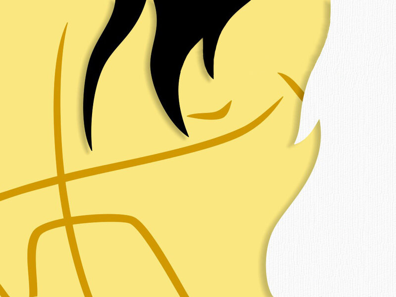 yellow character with black hair