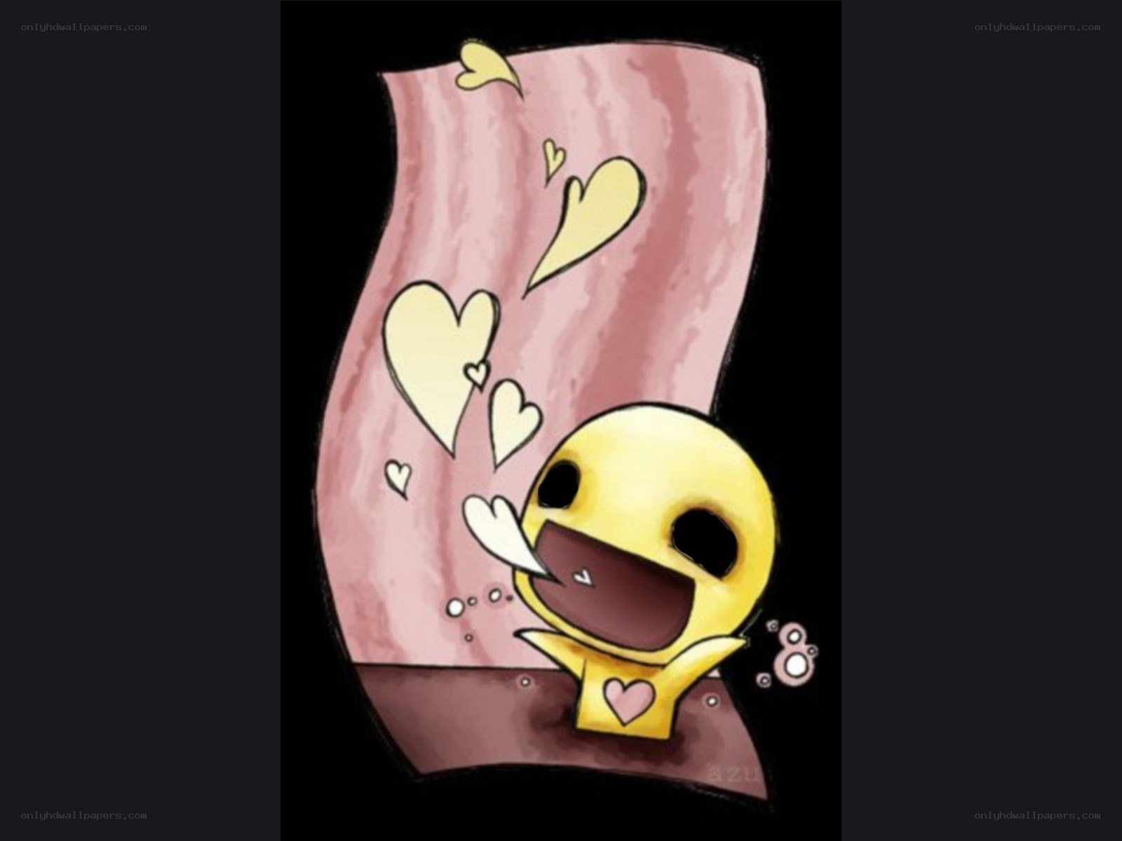 yellow character with hearts