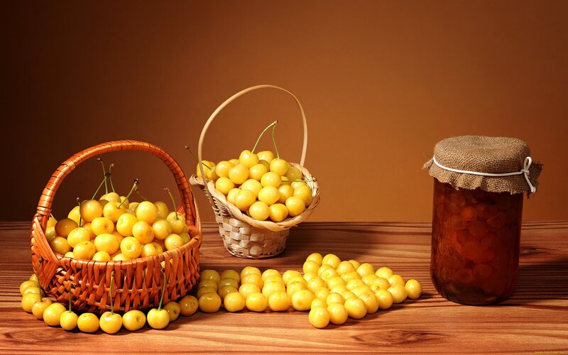 Yellow Cherries in Baskets