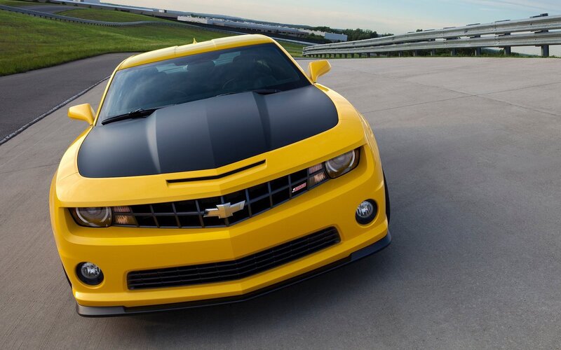 Yellow Chevrolet Camaro — Dynamic, Afternoon, Photograph, Race Track, Guardrail, Grass