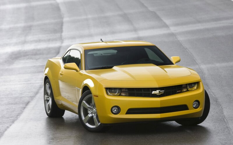 Yellow Chevrolet Camaro on track