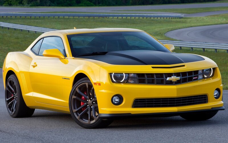 yellow chevrolet camaro on track