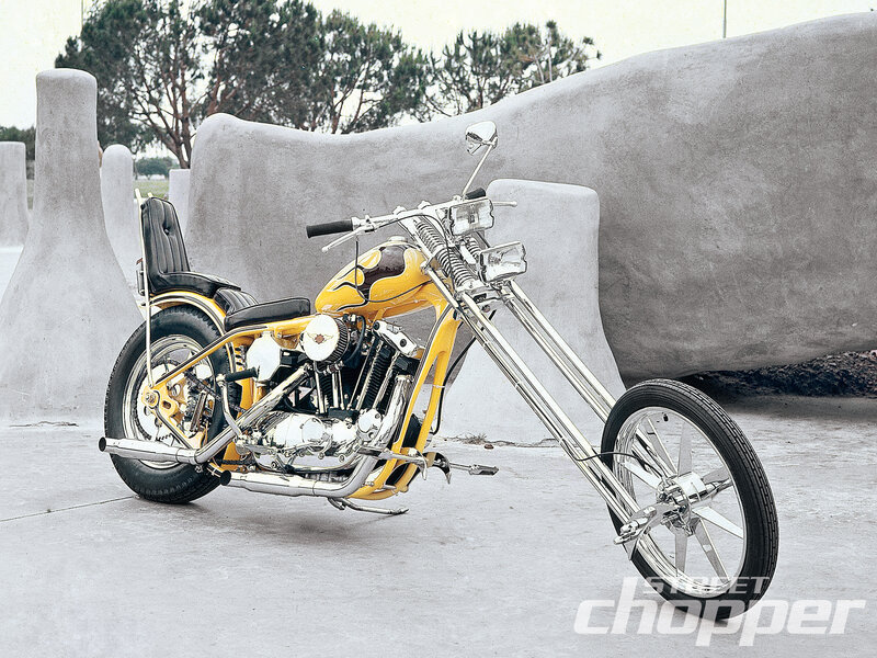 Yellow Chopper Motorcycle — Calm, Afternoon