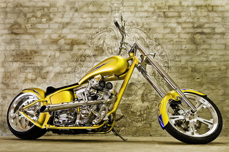 Yellow Chopper Motorcycle — Dramatic, Photograph