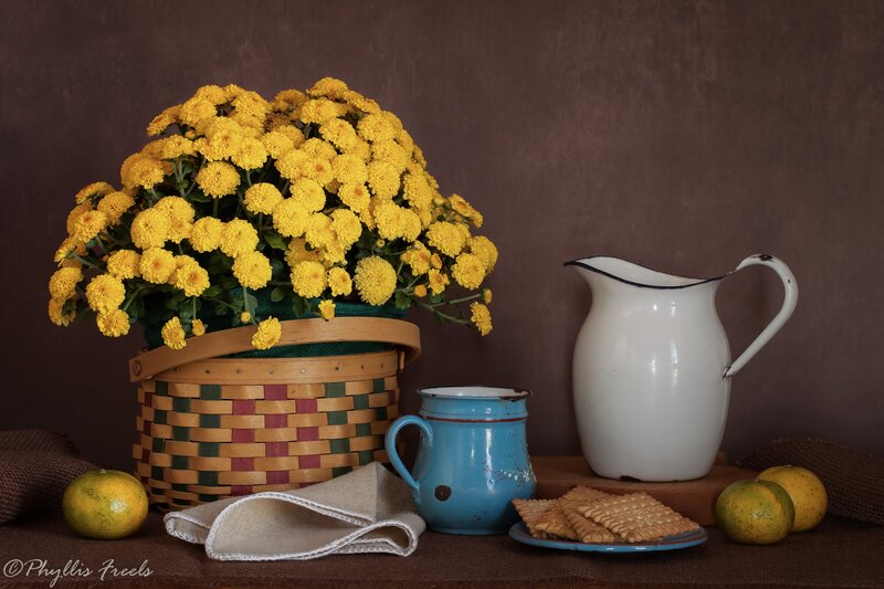 Yellow Chrysanthemums in Basket — Brown
