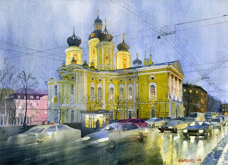 Yellow Church at Night