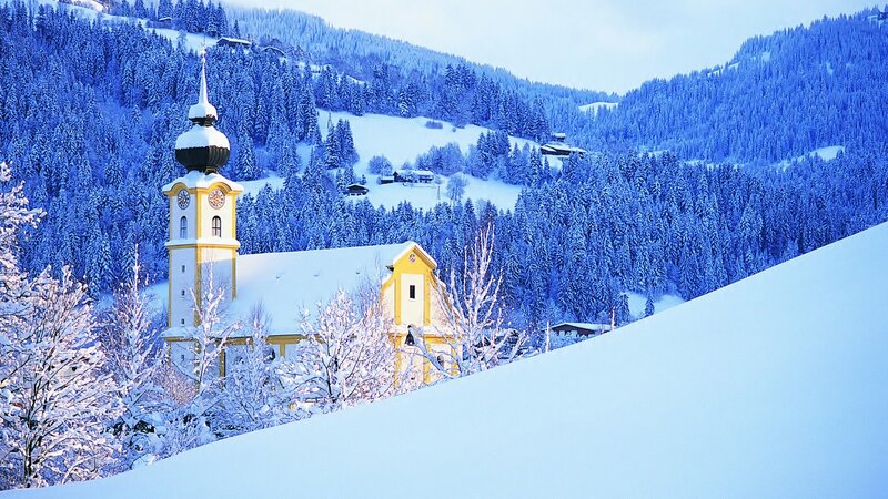Yellow Church in Snow — White