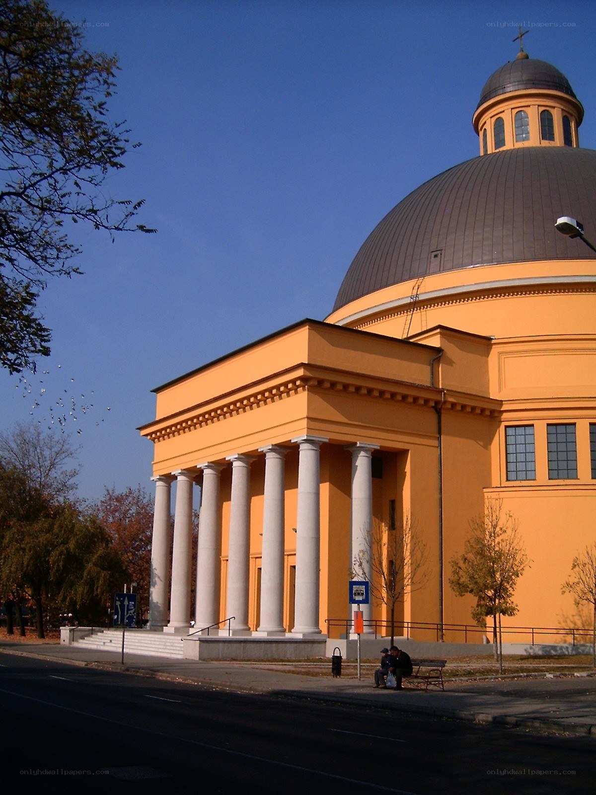 yellow church with dome