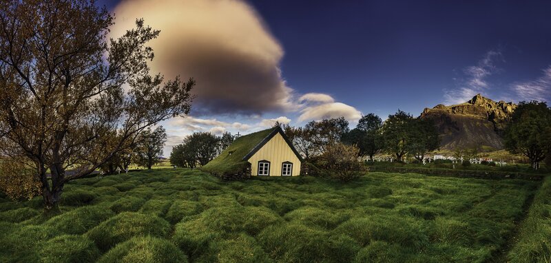 Yellow Church with Grass Roof