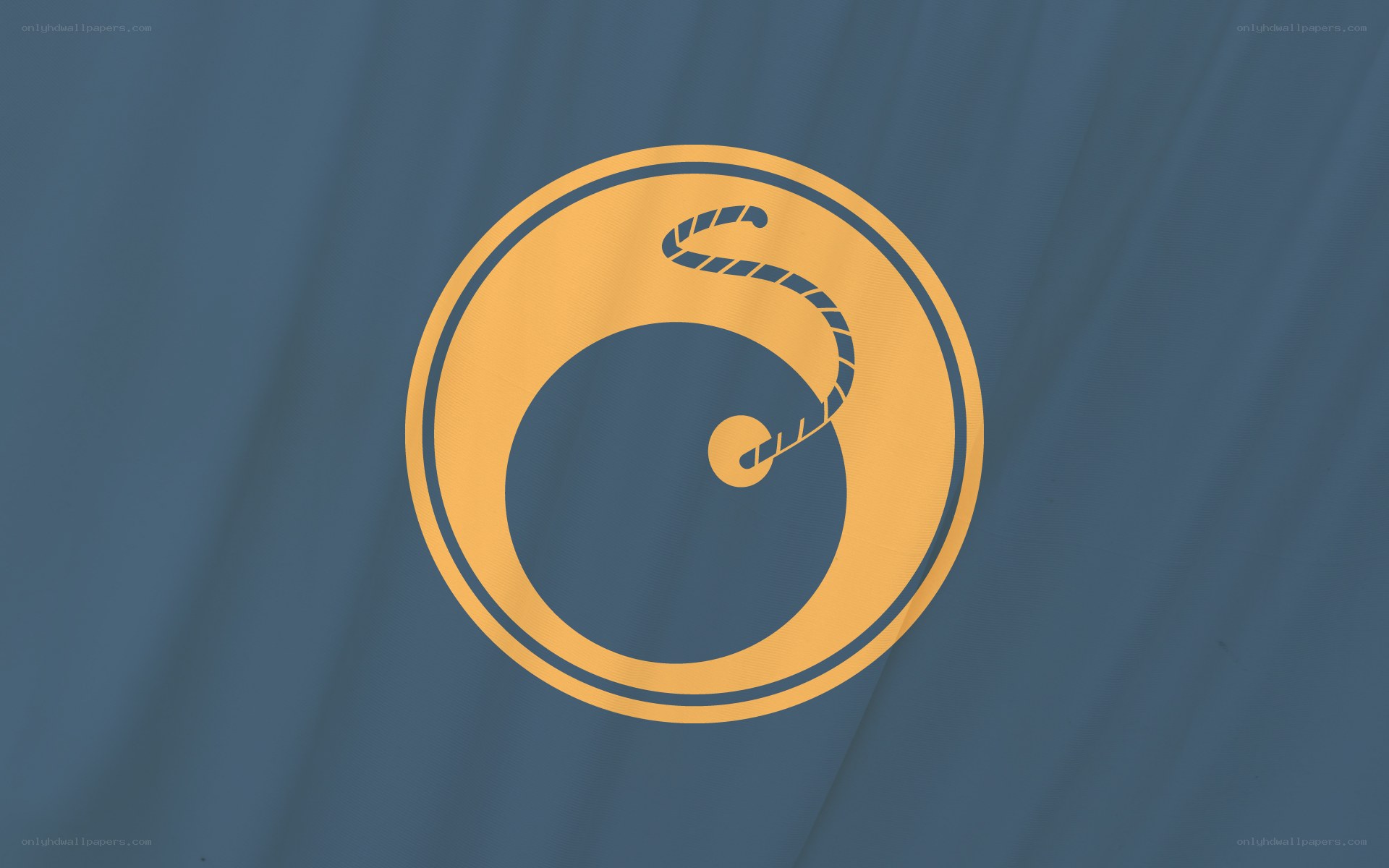 yellow circular logo on blue fabric
