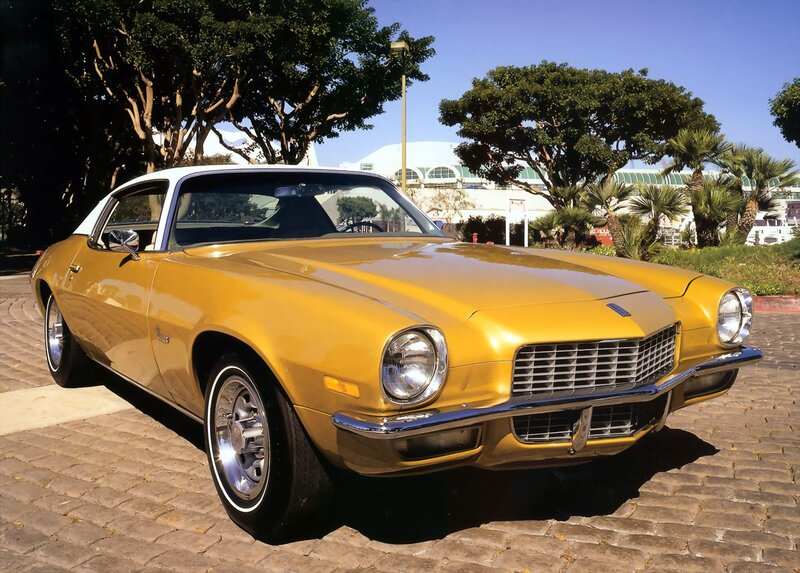 Yellow Classic Car — Bright, Afternoon, Photograph, Trees