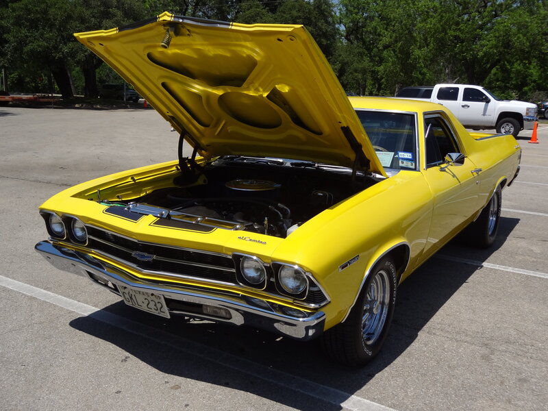 Yellow Classic Car — Bright, Afternoon, Photograph, White Truck