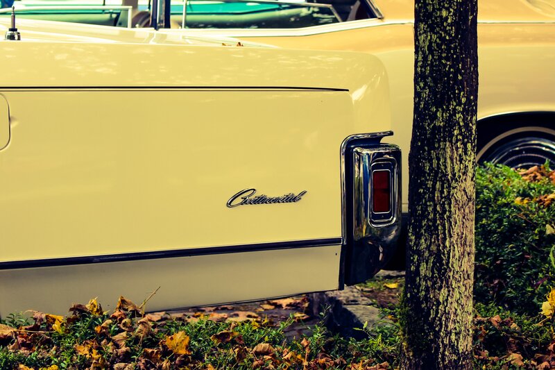 Yellow Classic Car — Calm, Autumn, Photograph, Tree