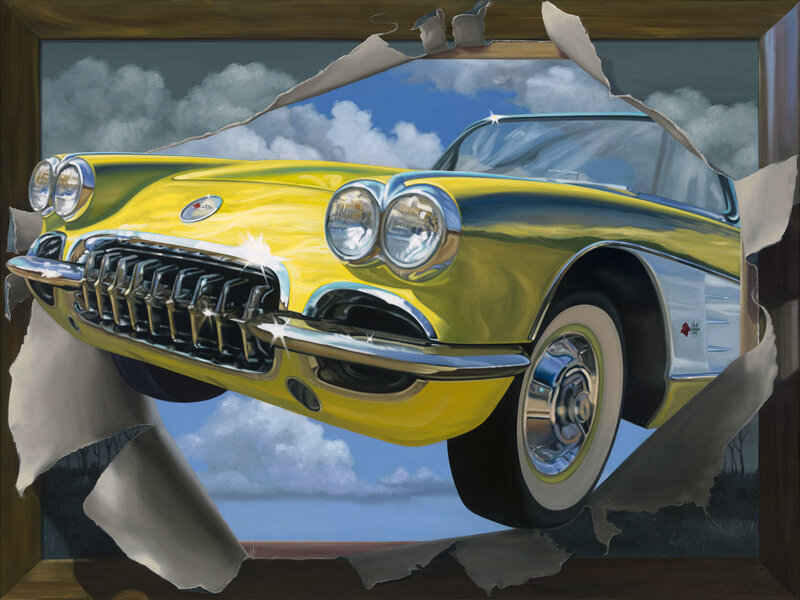 Yellow Classic Car — Dramatic, Afternoon, Painting