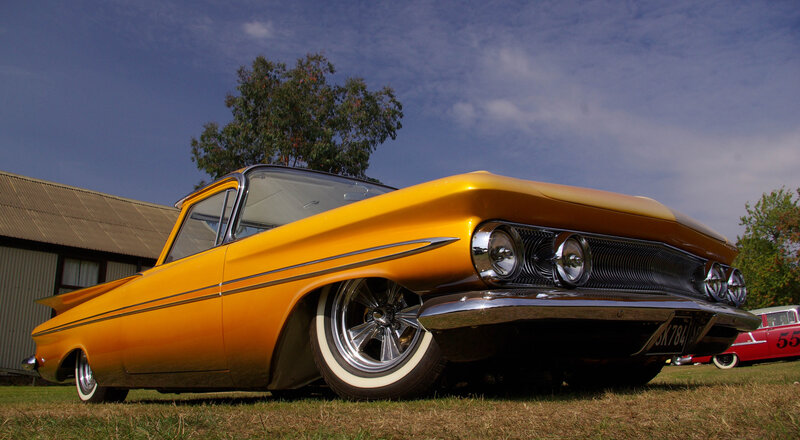 Yellow Classic Car — Dramatic, Afternoon, Photograph, Tree