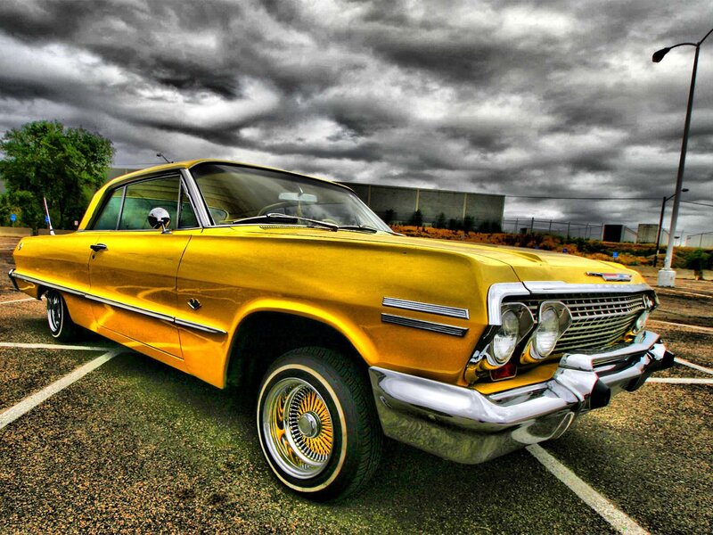 Yellow Classic Car — Dramatic, Photograph, Parking Lot