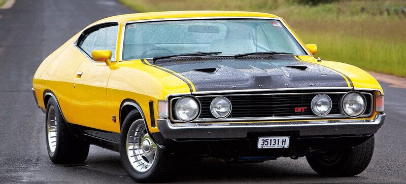 Yellow Classic Car — Dynamic, Afternoon, Photograph, Road, Grass