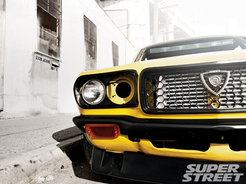 Yellow classic car front view
