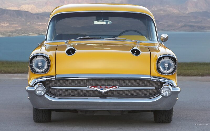 yellow classic car front view