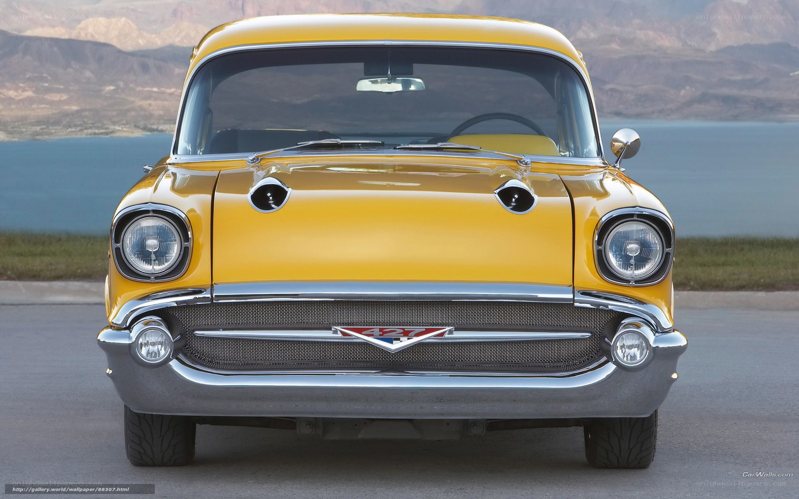 Yellow classic car front view