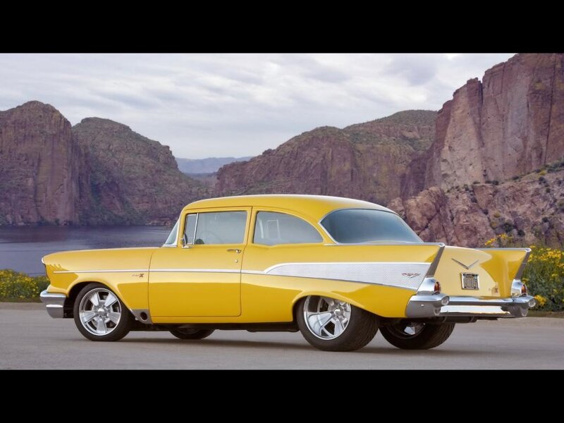 Yellow classic car in canyon