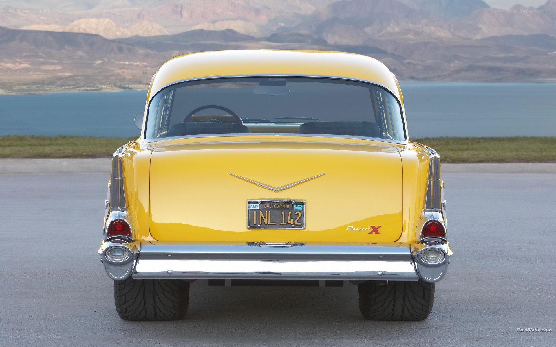 Yellow classic car rear view