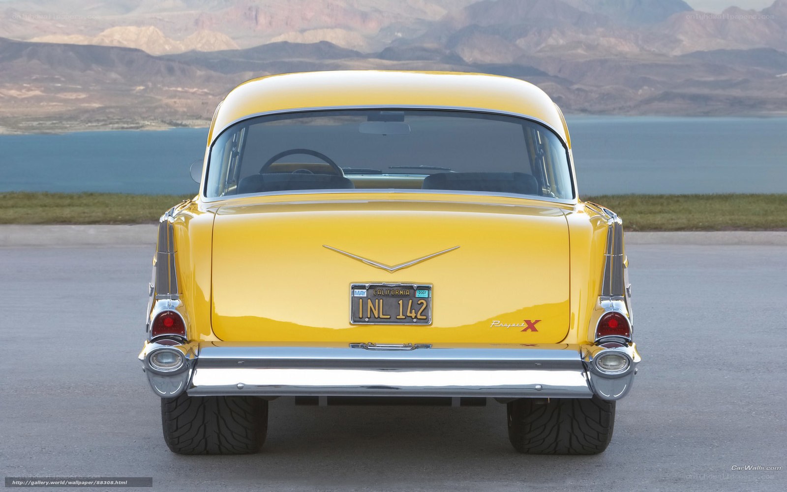 Yellow classic car rear view