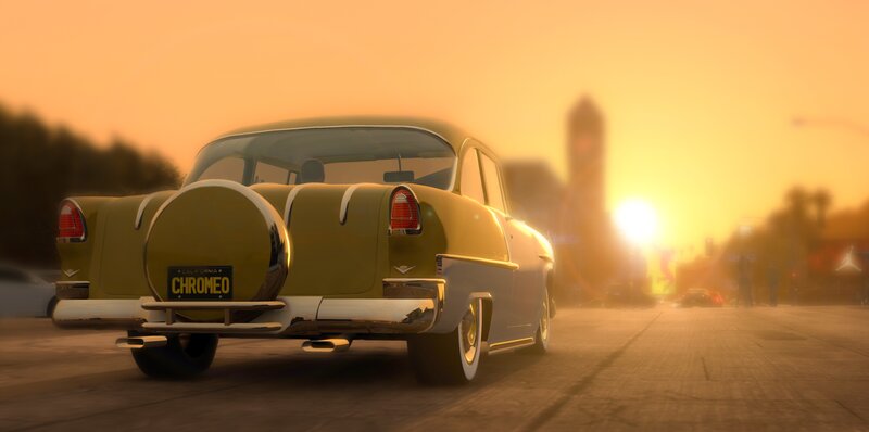 Yellow Classic Car — Serene, Sunset, 3d Render