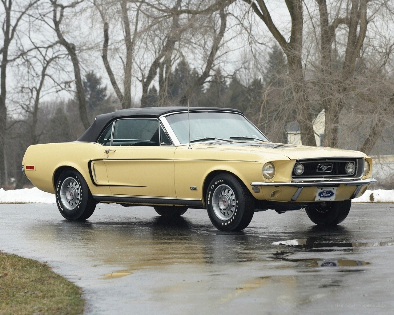 Yellow classic Ford Mustang convertible
