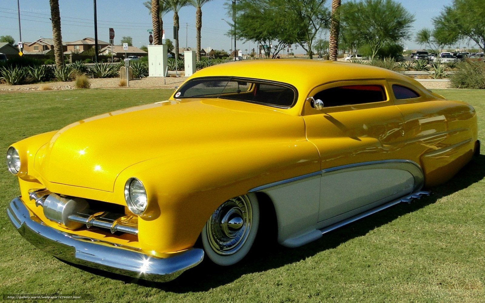 Yellow classic hot rod car