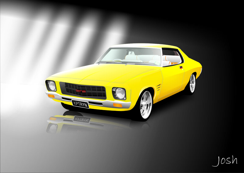 Yellow classic muscle car