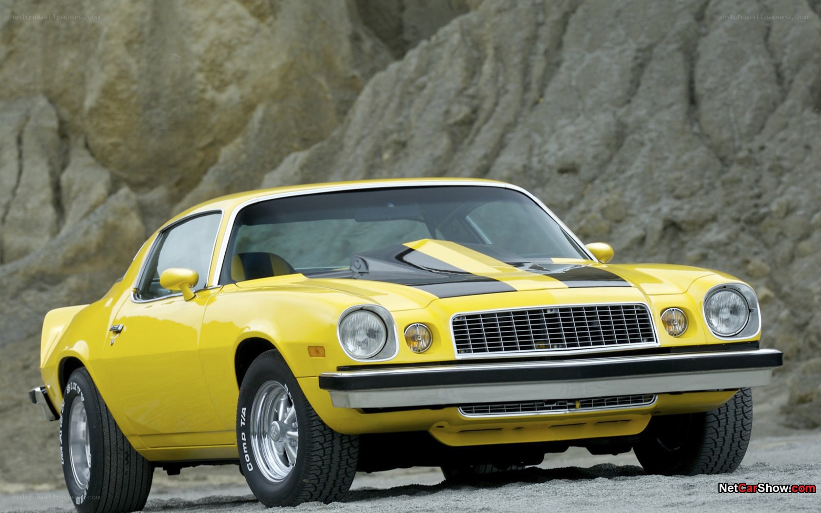 Yellow classic muscle car