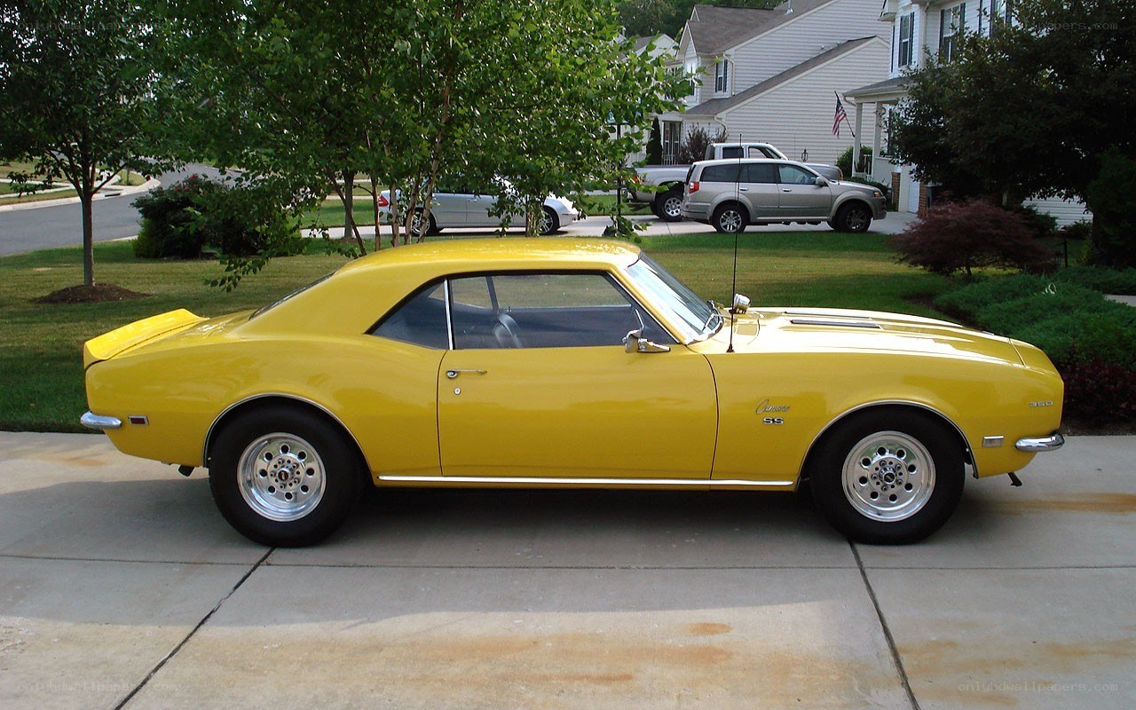 Yellow classic muscle car