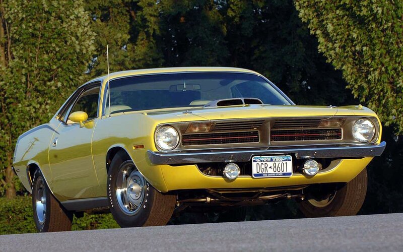 Yellow classic muscle car