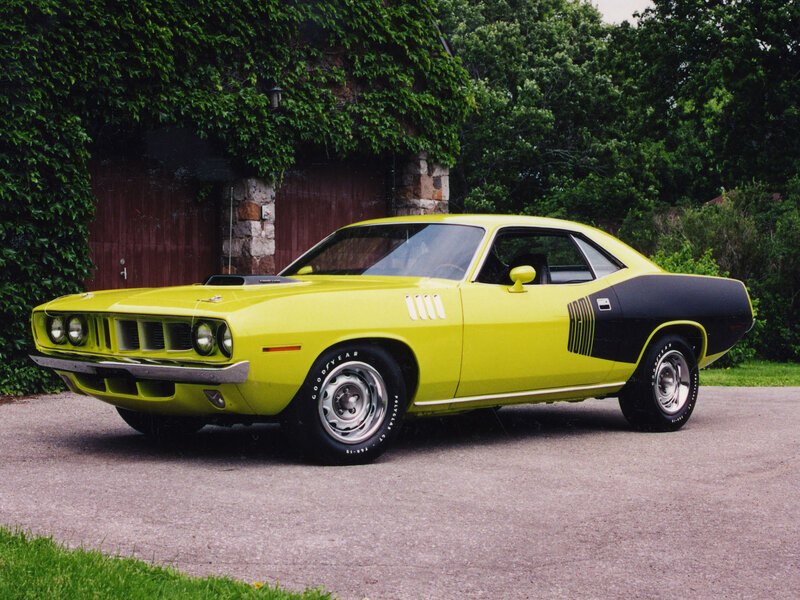 Yellow classic muscle car