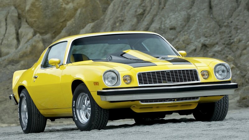 Yellow classic muscle car