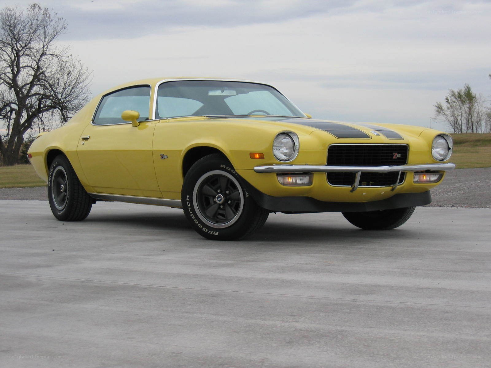Yellow classic muscle car