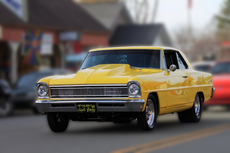Yellow classic muscle car