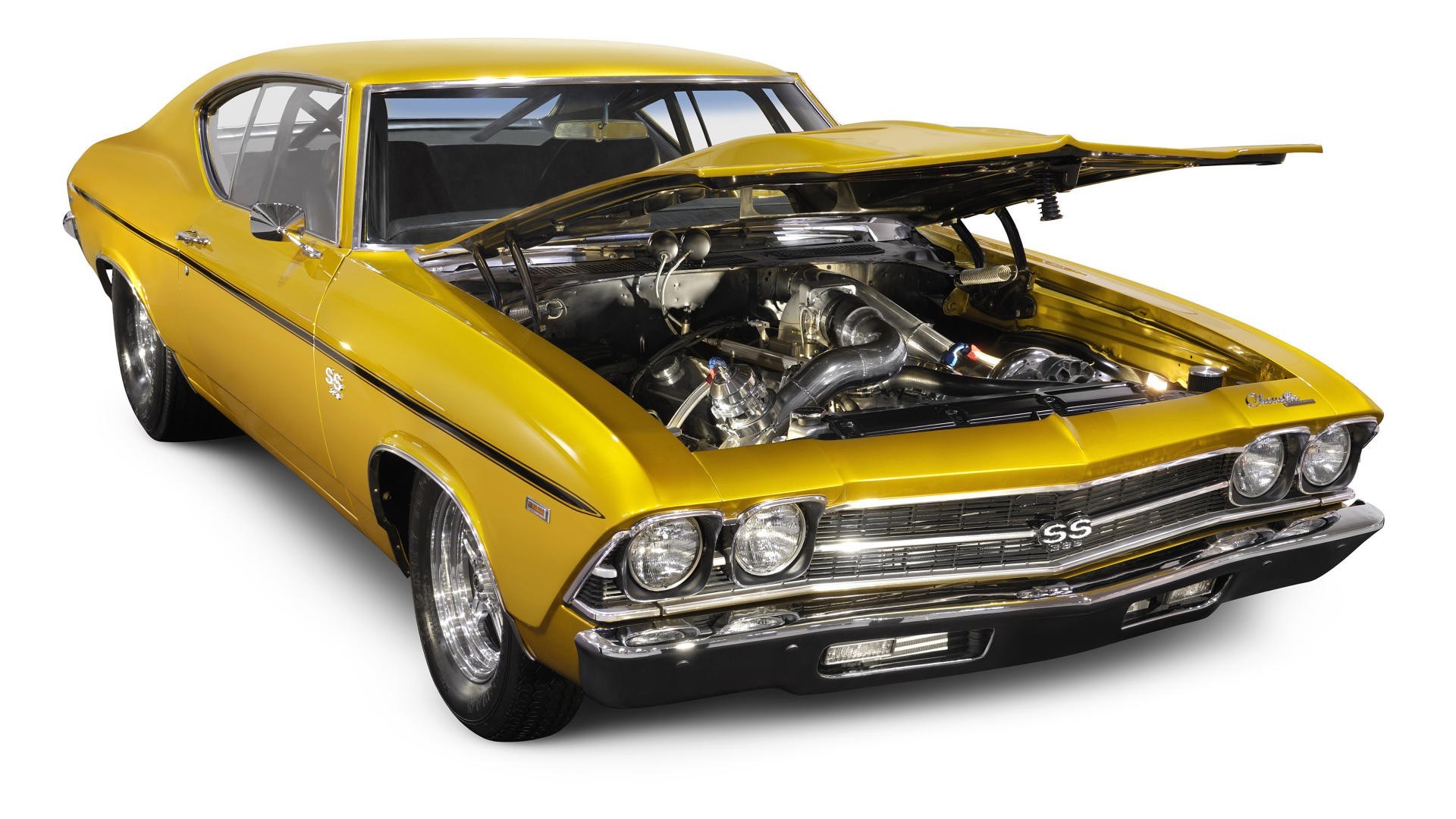Yellow classic muscle car