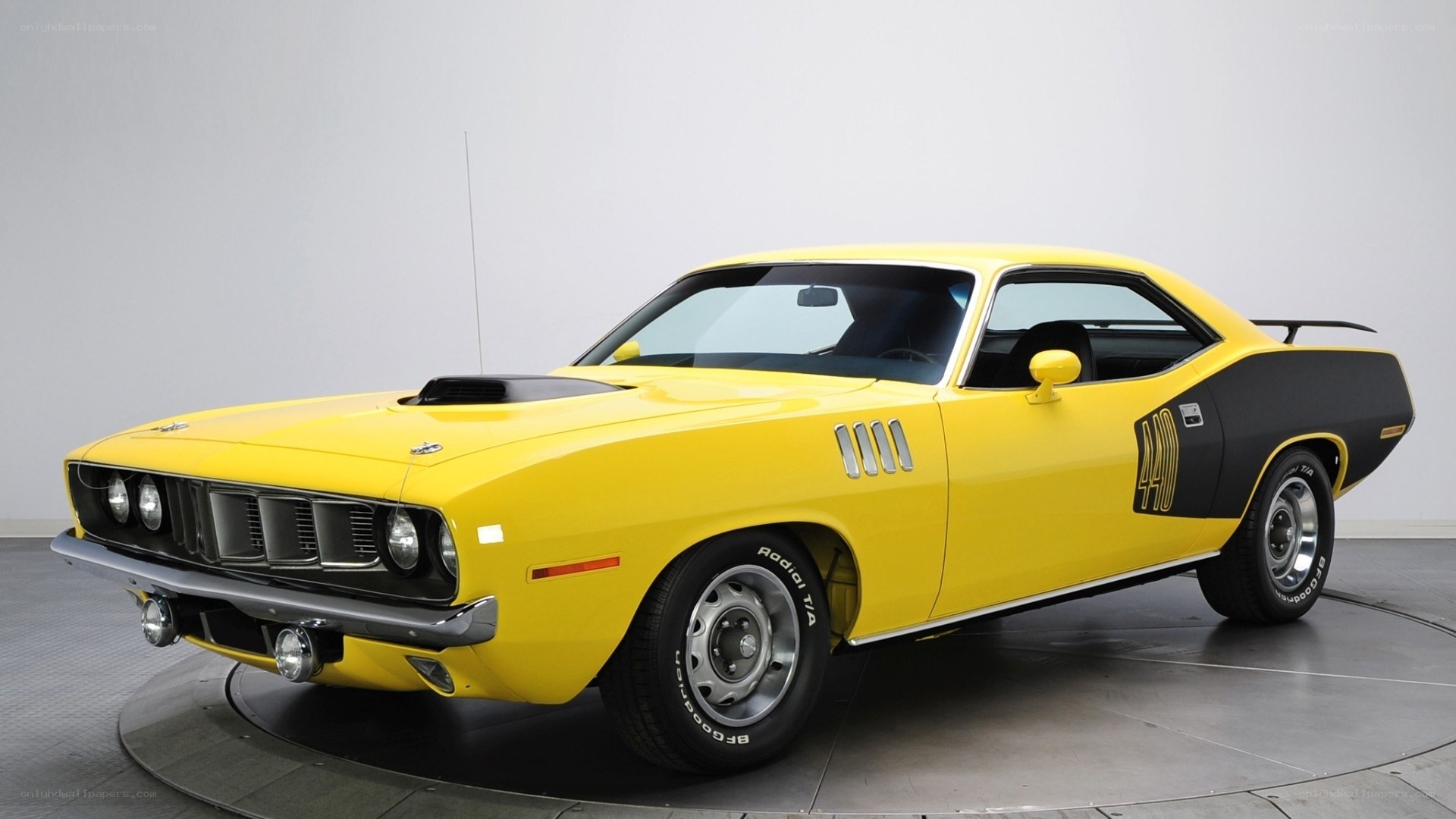 Yellow classic muscle car